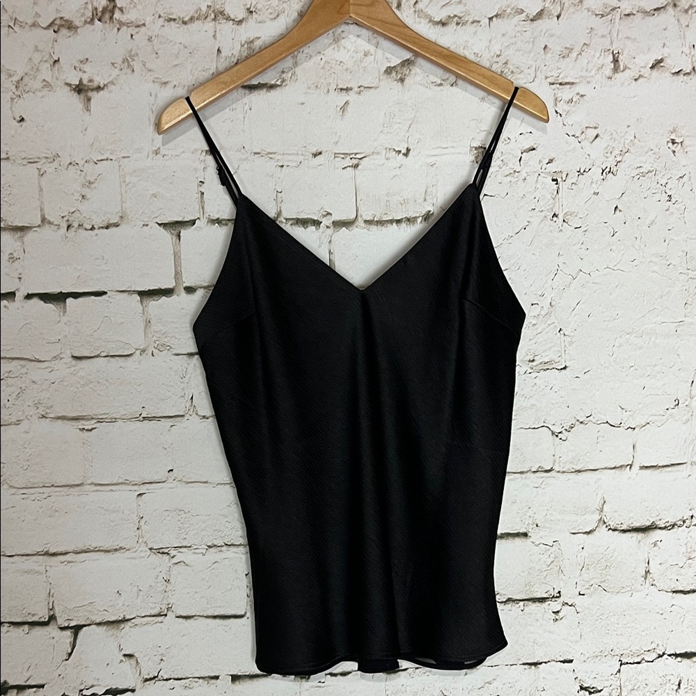 EXPRESS Black Satin V-Neck Cami with Adjustable Straps